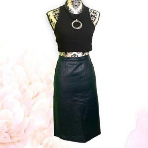 Vintage Black Leather Pencil Skirt